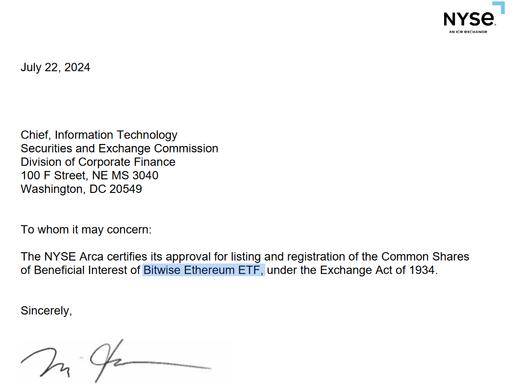 Phê duyệt chính thức cho việc ra mắt ETF Ethereum của Bitwise