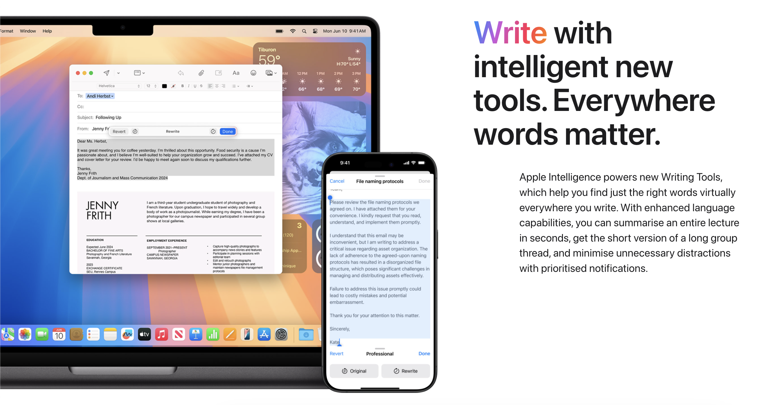 Apple Intelligence sẽ giới thiệu các công cụ hình ảnh và văn bản mới được cải tiến bởi AI. Nguồn: Apple