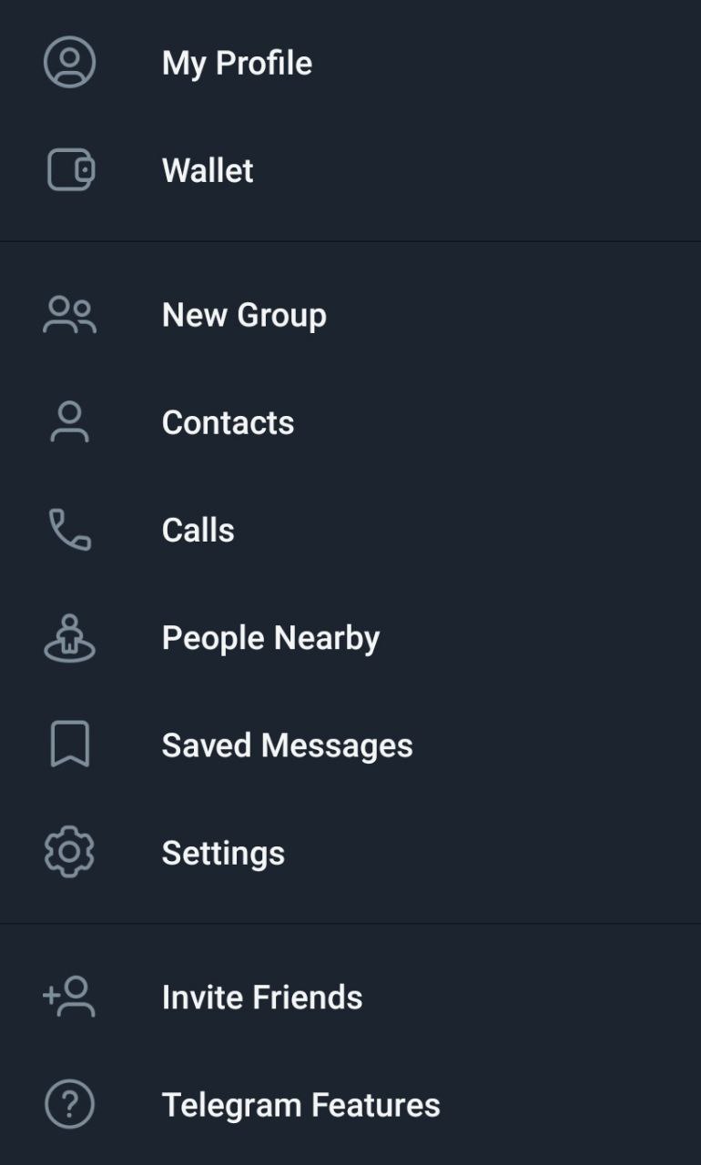 Wallet appears in the main settings bar on Telegram
