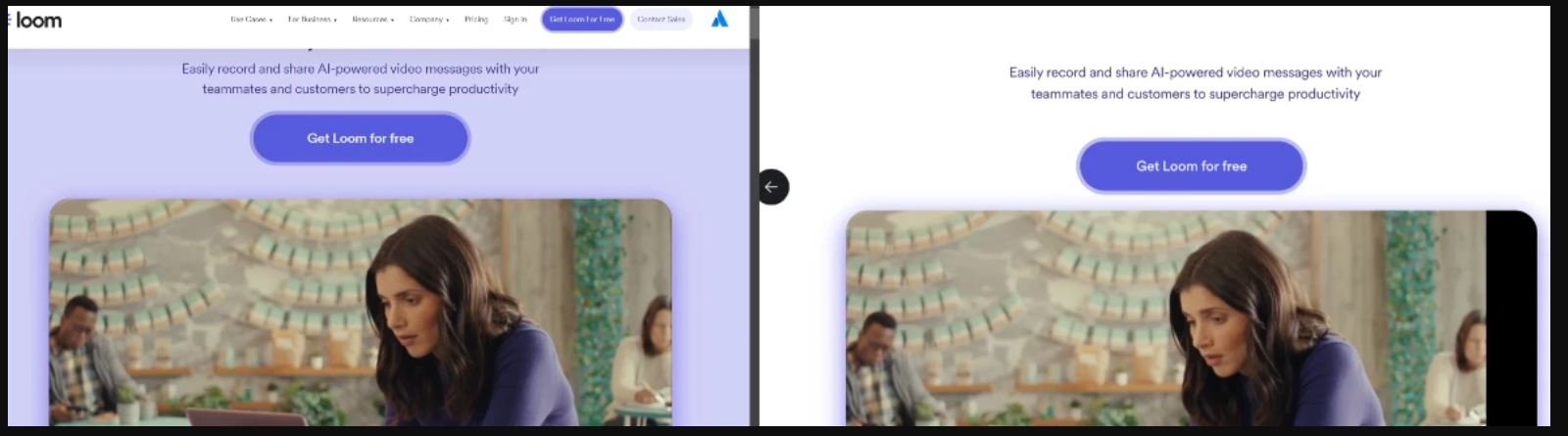 So sánh giữa phiên bản thật (trái) và giả (phải) của trang web Loom. Nguồn: Moonlock Lab.