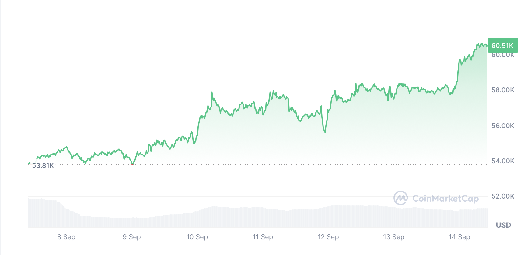 Bitcoin tăng 12.40% trong bảy ngày qua