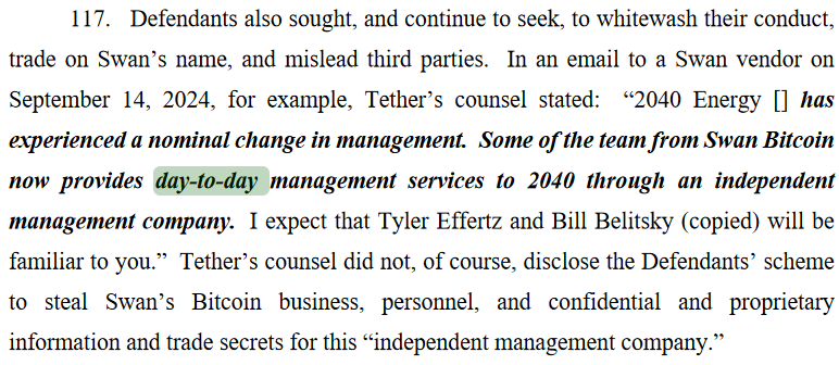 Trích đoạn từ đơn kiện của Swan Bitcoin. Nguồn: PACER