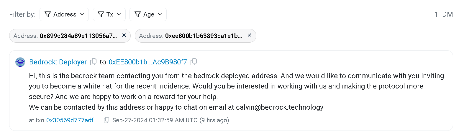 Bedrock offers a white hat job to the hacker